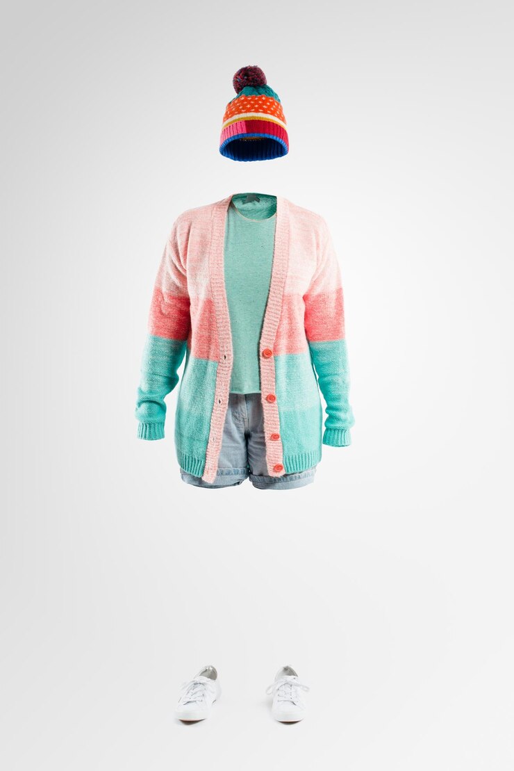 Foto hoe weet je dat ik er niet echt ben studio-opname van een onzichtbare vrouw die winterkleding draagt en tegen een grijze achtergrond staat