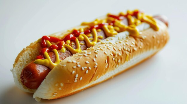 Hoekbeeld van een klassieke New Yorkse straat hotdog op een witte achtergrond