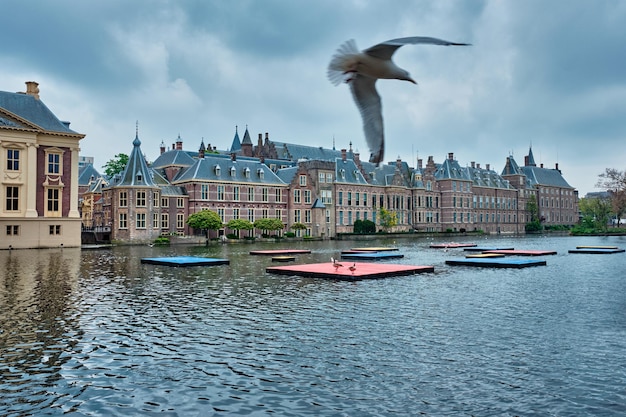 Photo hofvijver lake and binnenhof  the hague