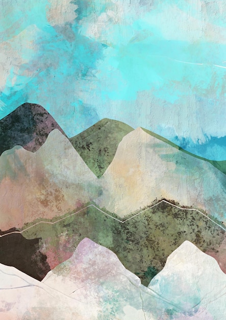 Hoge bergen die mystieke abstracte canvas afdrukbare kunst schilderen