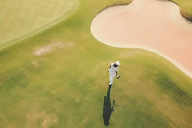 Foto hoge hoek actieve speler op de golfbaan