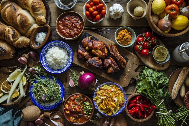 Hoge hoek assortiment met heerlijke Braziliaanse eten