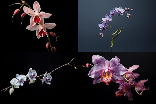 Hoge hoek één orchideestengel op een donkere achtergrond