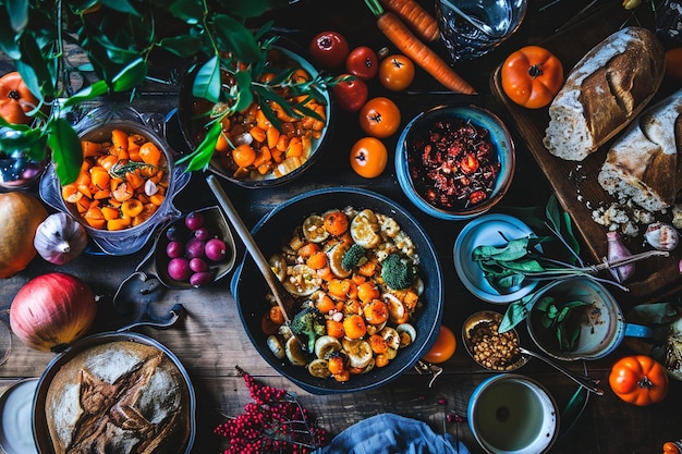 Foto hoge hoek heerlijk eten op tafel stilleven