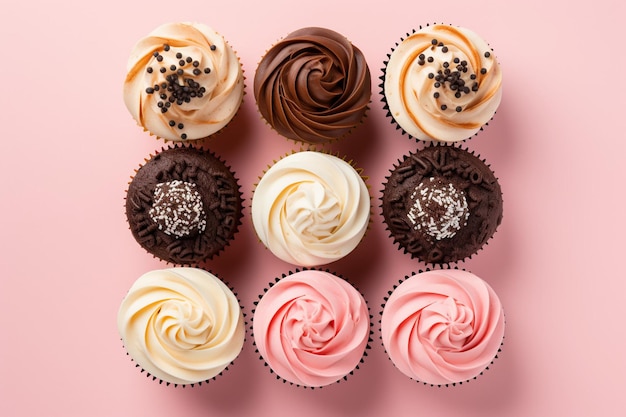 Foto hoge hoek heerlijke cupcakes arrangement