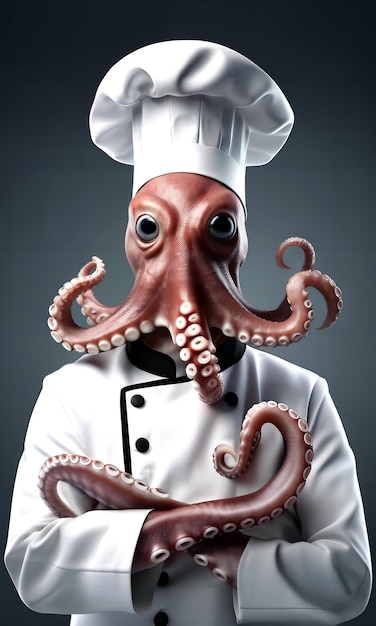 Hoge kwaliteit studiofoto van een boze chef-kok octopus