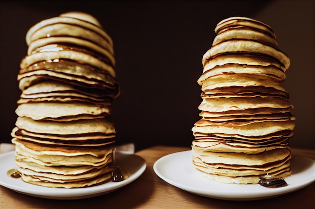 Hoge pannenkoekenstapel voor een hartig dessert bij thee of koffie