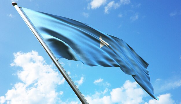 Hoge resolutie 3D-rendering illustratie van de vlag van Somalië met een blauwe hemelachtergrond