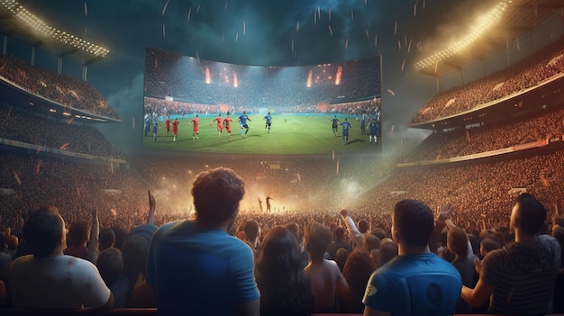 Hoge resolutie afbeelding van mensen die naar een tv-scherm kijken tijdens het WK