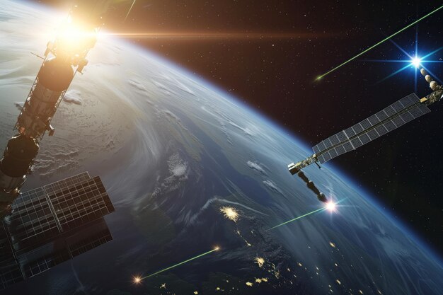 Hoge snelheid internet ruimte infrastructuur netwerk van satellieten die wereldwijde connectiviteit bieden in