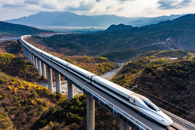 Hoge snelheid moderne trein op natuurlijke uitzicht gegenereerd door AI