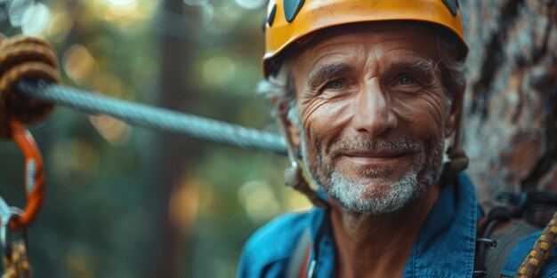 hoge touwen cursus proces van klimmen in amusement activiteit touwpark ai gegenereerd