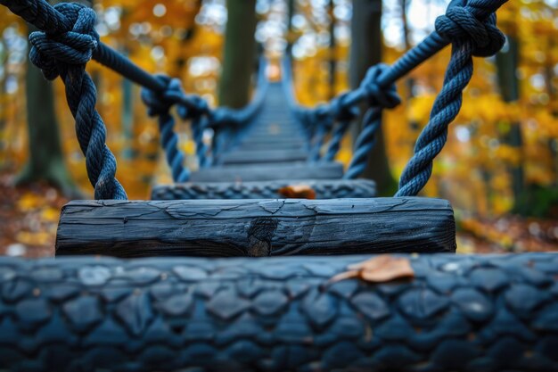 hoge touwen cursus proces van klimmen in amusement activiteit touwpark ai gegenereerd