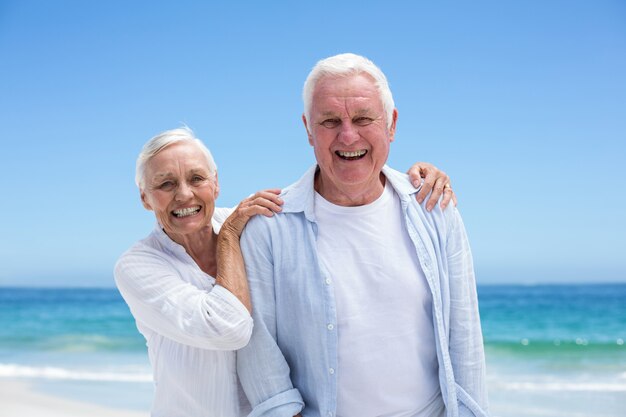 Hoger paar dat bij het strand omhelst