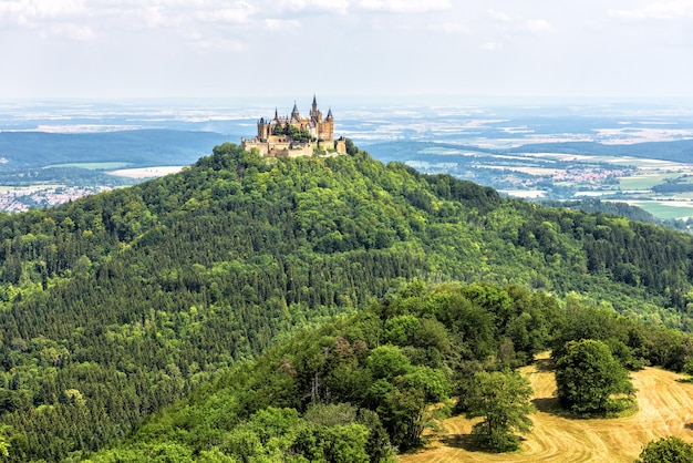 Hohenzollern Castle or Burg on mountain top Germany Europe