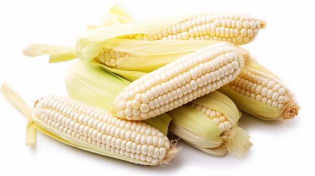 Чистая белая кукуруза из Хоккайдо свежая белое вкусное кукурузу на белом фоне