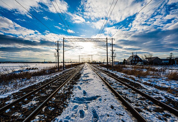 Hokkaido's long railroad snow scene