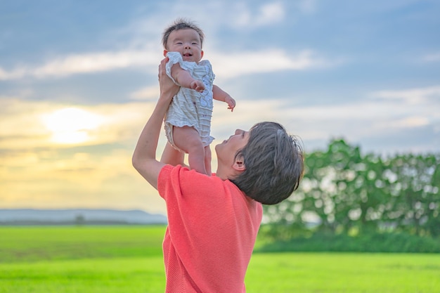 Hokkaido's wide sky earth and parents and children