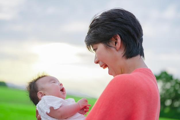 Hokkaido's wide sky earth and parents and children