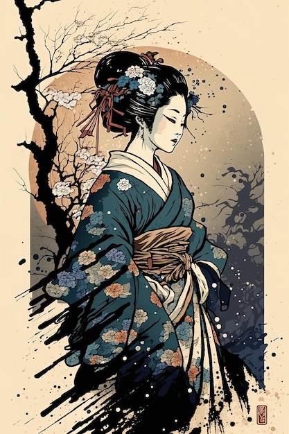 Foto hokusai ispirato geisha giapponese katsushika hokusai style regno unito