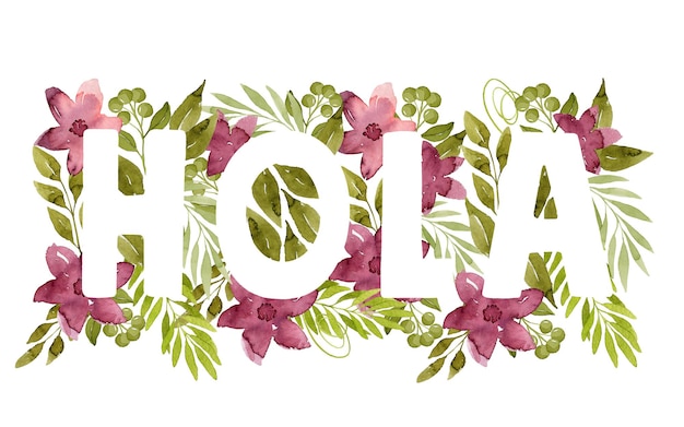 Hola-letters met aquarel bloemen en bladeren botanische illustratie