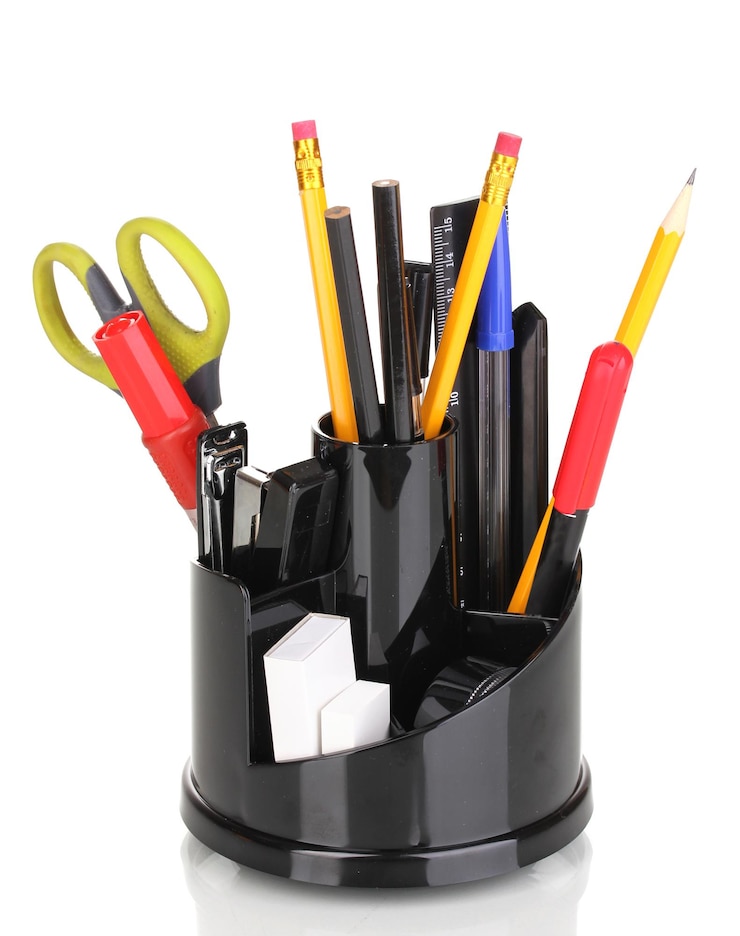 Photo holder for pencils isolated on white
