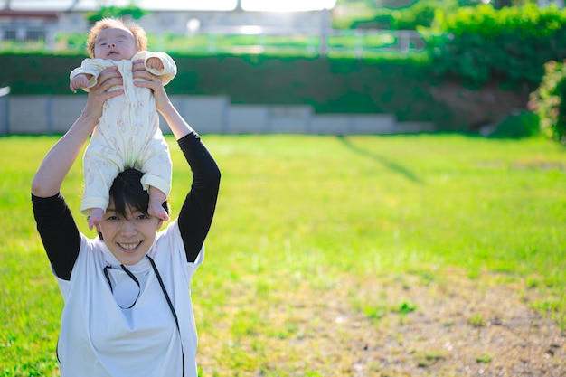 Holding a baby