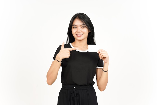 Holding Blank Bank Card Or Credit Card Of Beautiful Asian Woman Isolated On White Background