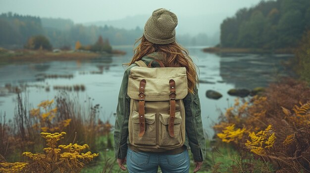 Holding canvas tote bag fabric is a woman