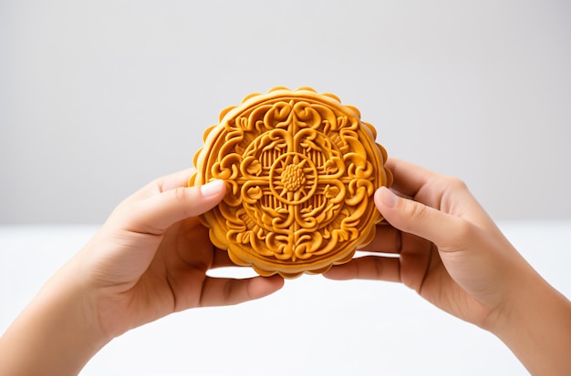 Holding a Chinese MidAutumn mooncake closeup