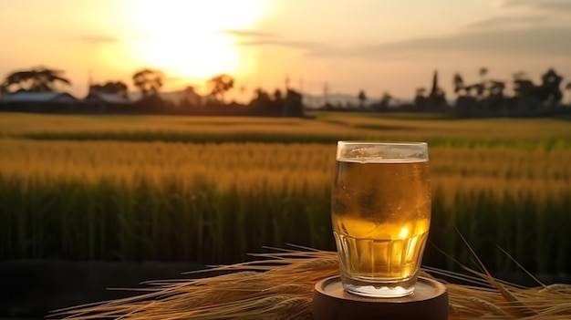 Photo holding a glass of beer bale rice closeup of beer bubbles in a cold pint glass