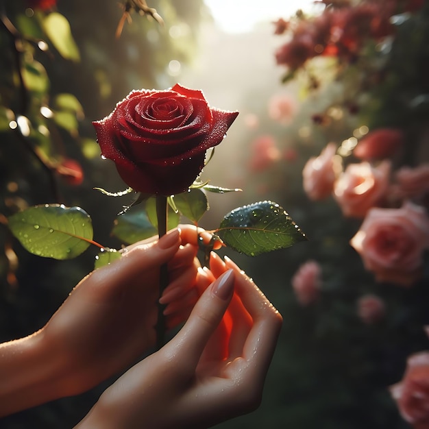 Фото Держась за руку с розой