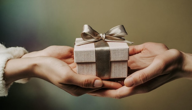 사진 holding hands and exchanging gift box box given from hands to hands