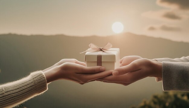 사진 holding hands and exchanging gift box box given from hands to hands