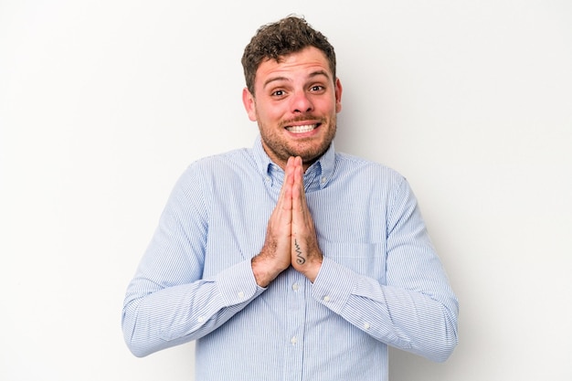 Holding hands in pray near mouth feels confident