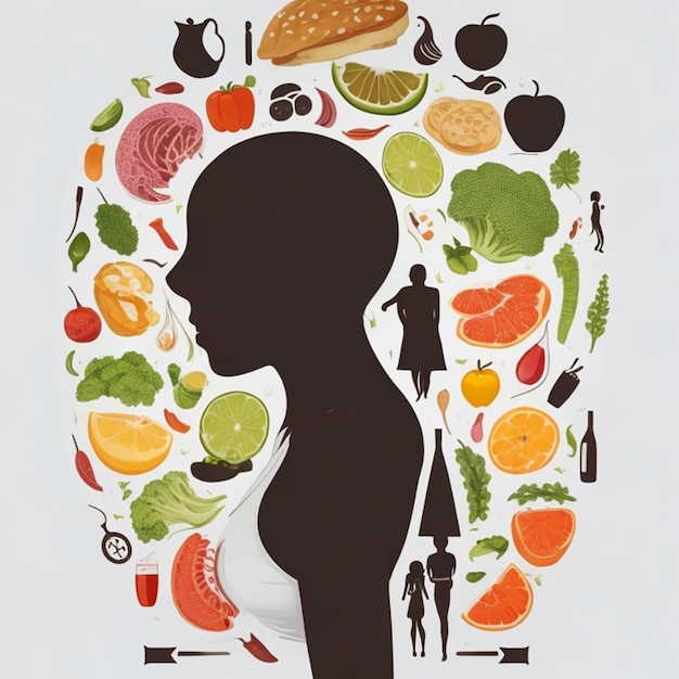 Foto tenendo simboli di salute e cibo nelle giornate umane