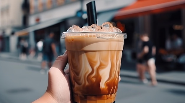 Holding Iced Coffee Latte in Hand Generative Ai