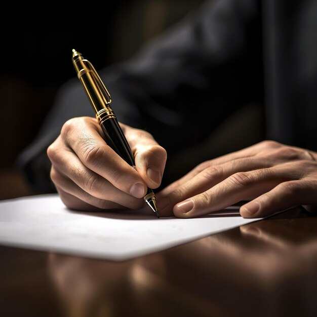 Photo holding a pen for signing a contract