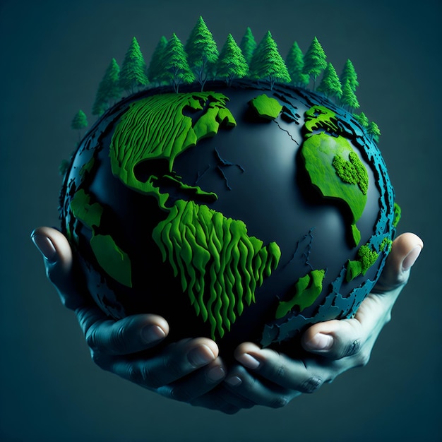 Holding planet Earth in our hands on Earth Day Earth Day concept Generative Artificial Intelligence