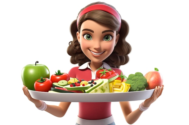 Photo holding a plate of balanced healthy meals and fresh fruits and vegetables