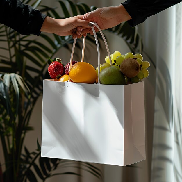 Holding a shopping bag with fruits