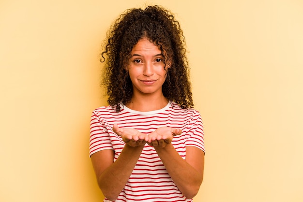 Holding something with palms offering to camera