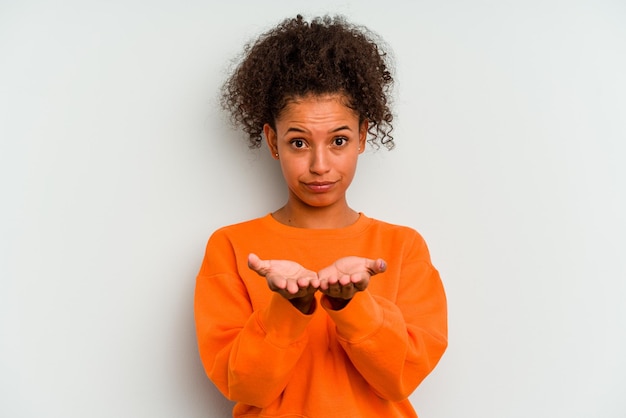 Holding something with palms offering to camera