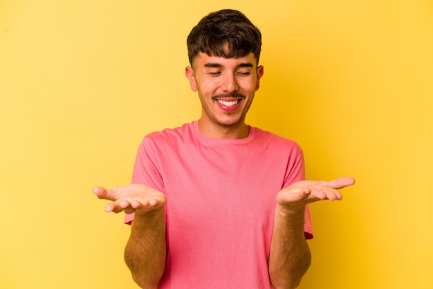 Holding something with palms offering to camera