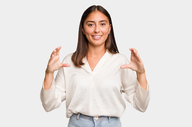 Holding something with palms offering to camera