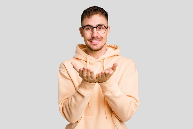 Holding something with palms offering to camera