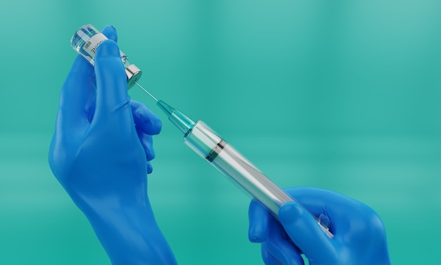 Holding a syringe with liquid vaccines