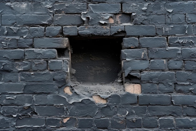 Hole in black brick wall