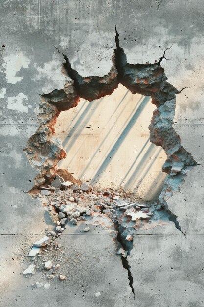 Photo a hole in a concrete wall