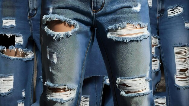 Photo hole on denim jeans ripped destroyed torn blue jeans background